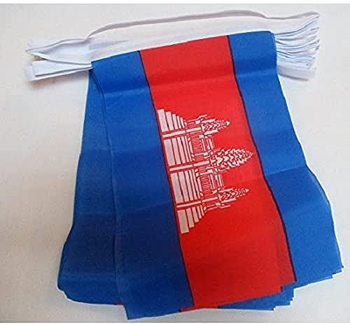 AZ FLAG - Fahnenkette Kambodscha 6 Meter Mit 20 Flaggen - 21x14 cm - Kambodschanische Girlande Flaggenkette 14 x 21 Cm