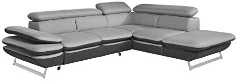 Mivano Ecksofa Prestige / Couch in L-Form mit Ottomane / Kopfteile und Armteil verstellbar / 265 x 74 x 223 / Zweifarbiger Strukturstoff, grau/anthrazit