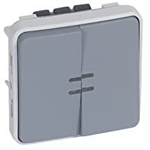 Legrand 069519 Interrupteur ou Va et Vient Lumineux + Poussoir Inverseur NO+NF Lumineux Étanche Plexo Composable IP55, 10AX, 250V, Gris