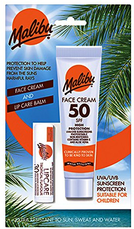 Malibu Duo Pack Sun Protection Face Cream SPF 50 & Lip Balm SPF 30 Water Resistant