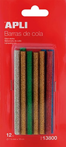 APLI 13800-12 Bâtons de colle couleurs assorties pailletées Ø 7,5 mm x 10 cm