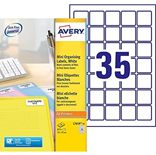 Avery – L7659–25 – 875 Mini-Etiketten, blanko, selbstklebend, 35 x 35 mm