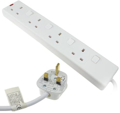kenable 4 Way Extension Lead with Individual Switches | UK 3 Pin Power Strip | Energy Saving Mains Sockets | White 1m Cable
