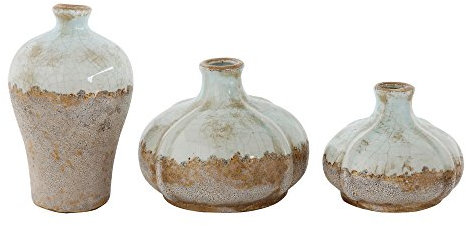 Creative Co-Op Round Terracotta Vases with Distressed Finish (Set of 3 Sizes)