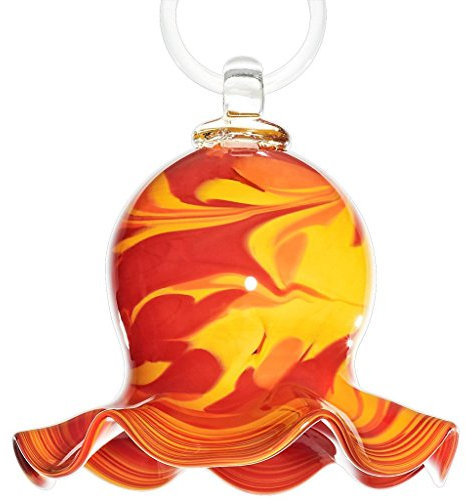 CRISTALICA Gartenblume Glockenblüte hängend Garten Glas Mundgeblasen Orange Rot 16 cm mit Stab