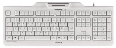 CHERRY KC 1000 SC, Wired Security Keyboard with Integrated Card Reader, UK Layout (QWERTY), Plug & Play (USB-A), Flat Design, White-Grey