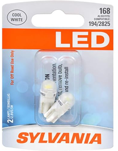 SYLVANIA - 168 T10 W5W LED White Mini Bulb - Bright LED Bulb, Ideal for Interior Lighting - Map, Dome, Cargo and License Plate (Contains 2 Bulbs)