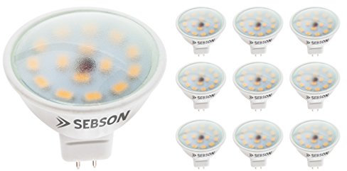 SEBSON LED Lampe GU5.3 / MR16 warmweiß 5W, ersetzt 35W Glühlampe, 380 Lumen, 12V DC, Leuchtmittel 110°, 10er Pack