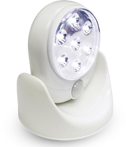 Trimming Shop Battery Powered Motion Sensor Light with White 7 LED Adjustable Head ABS Body Auto Night Detection for Indoor Outdoor Wall Shed Porch Stairs Garden Or Bathroom Lighting Use, 2pcs