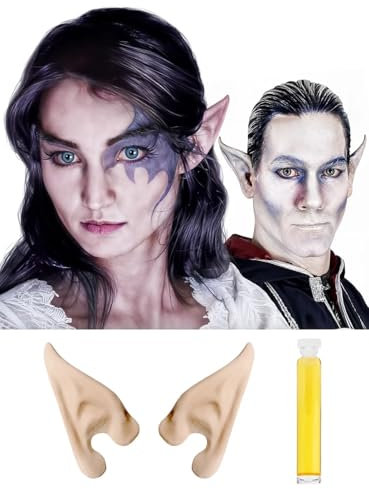 Maskworld Mondelfenohren aus Latex mit Mastix Hautkleber - Latexohren Elfen 9,5 cm hautfarben überschminkbar - für Halloween Karneval Motto-Party & LARP Kostüm-Accessoire