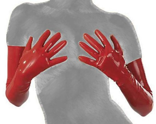 Latex Hautenge Rubber Handschuhe lang rot - Gr. M