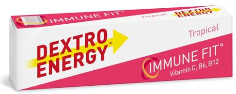 Dextro Energy Tropical Glucose Tablets Fast Acting Carbohydrates for a Quick Burst of Glucose with Vitamin C, B6, B12 and folic Acid 14 Count (Pack of 24)