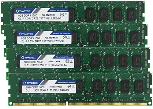 Timetec Hynix IC 32GB Kit(4x8GB) DDR3L 1600MHz PC3-12800 Unbuffered ECC 1.35V CL11 2Rx8 Dual Rank 240 Pin UDIMM Server Memory Ram Module Upgrade (32GB Kit(4x8GB))
