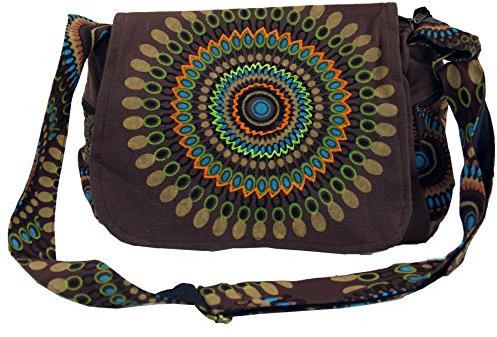 GURU SHOP Schultertasche, Hippie Tasche, Goa Tasche - Braun, Unisex - Erwachsene, Baumwolle, 23x28x20 cm