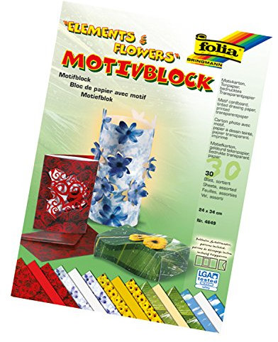 folia 4649 - Motivblock Elements and Flowers, 24 x 34 cm, 30 Blatt, sortiert, 10 x Motivkarton, 10 x bedrucktes Transparentpapier, 10 x Tonpapier, für vielfältige Bastelarbeiten