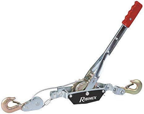 Ribimex Argano Manuale a Fune, Trazione Massima 2 Tonnellate, Cavo in Acciaio da 2,2 m, Braccio da 40 cm con Impugnatura Ergonomica, Ideale per Traino di Veicoli, Barche e Attrezzature - PRTIRF2T