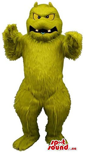 Mascotte Monstre en laine verte avec yeux jaunes