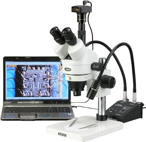 AmScope - 3.5X-225X Digital Zoom Stereo Microscope w Gooseneck LED Lights + 5MP USB Camera - SM-1TSW2-L6W-5M
