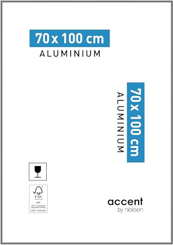 accent by nielsen Bilderrahmen, 70 x 100 cm, Aluminium, Grau glanz, Posterrahmen zum Aufhängen im Hoch- & Querformat, Echtglas, Accent