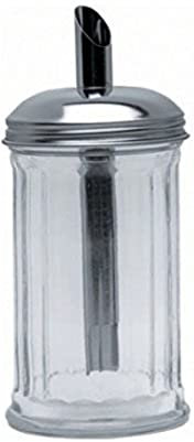 Genware KC003 Sugar Pourer Clear Glass Base Stainless Steel Tube Top, Clear