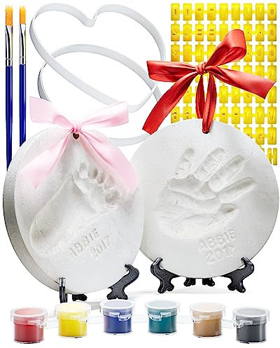 Little Hippo Kit Impronta Per Manine E Piedini (Set Neonato) – Ornamento in Argilla con 2 Cavalletti e 4 Nastri - Decorazione Regalo per Impronte Bimbo, Bimba e Zampe di Animali