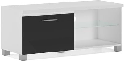 Skraut Home - Modularer TV-Schrank für Wohnzimmer - 42 x 100 x 40 cm - Integriertes LED-Beleuchtungssystem - Geeignet für 32/40/43 Fernseher - Tür mit Griff - Glasregal