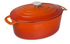 Vogue Cast Iron Oval Casserole Dish 6 Litre, Orange & Cream, Size: 125(H) x 230(W) x 305(D)mm, Enamelled Cast Iron, Induction & All Heat Source Compatible, GH312