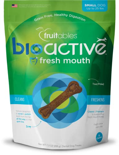 Fruitables Bioactive Fresh Mouth Dental Chews, Small Dog Treats, Pet Supplies, Teeth Cleaning Treats, Bad Breath & Tartar Preventer, Dog Dental Chews, Puppy Snacks, Up to 25 lbs, 7.3oz