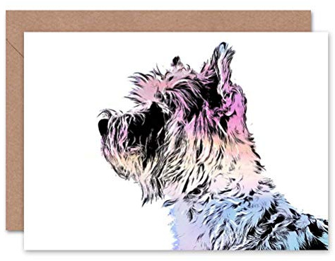 Wee Blue Coo Greeting Gift Painting Dog Scottish Terrier Scottie Cool Colours Sealed Greeting Card Plus Envelope Blank inside
