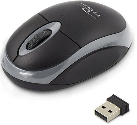 Titanum kabellose Computer-Maus mit USB-Funkempfänger (klein & handlich, 3 Tasten, Scrollrad, 1000dpi, grau)