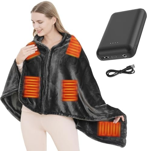 ZUSKYZU Kabellos Heizdecke mit Akku 180x90cm, Elektrische Wärmedecke mit Akku und 3 Heizstufen, Flanell Heizdecke Waschbar Doppelseitig, Beheizte Wärmekissen für Sofa, Büro, Outdoor Camping, Autodecke