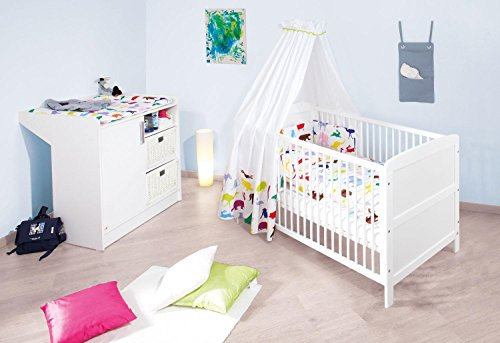 PINOLINO Babyzimmer Sparset Viktoria, Kinderbett und Wickelkommode, weiß
