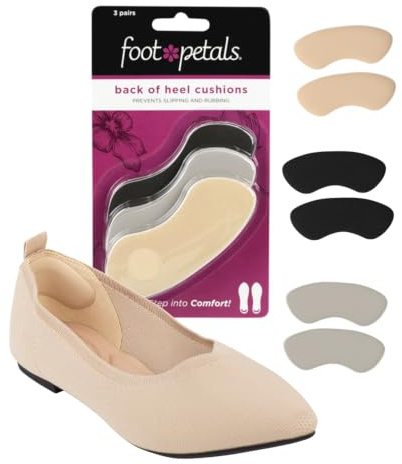 Foot Petals Womens Back of Heel Cushion, Black/Silver/Khaki, 3 pair (Pack of 3)