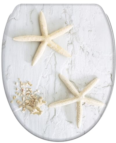 Sanilo Soft Close Toilet Seat with Quick Release, Toilet Lid Detachable at the Press of a Button, Easy Installation from Above (Sea Star Grey)