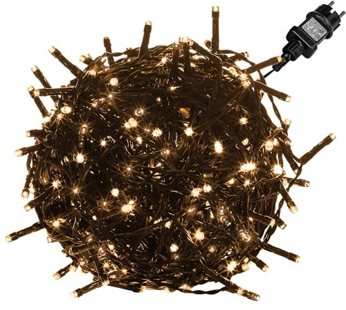 VOLTRONIC LED Lichterkette, IP44, Modell- und Farbwahl, 600 LEDs, Grünes Kabel, warmweiß
