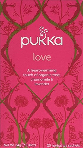 Pukka Herbs | Love Organic Herbal Tea Box | Chamomile, Lavender and Rose | Perfect For Uplifting Spirits | Caffeine Free | 4 Packs | 80 Plant Based Biodegradable Tea Bags