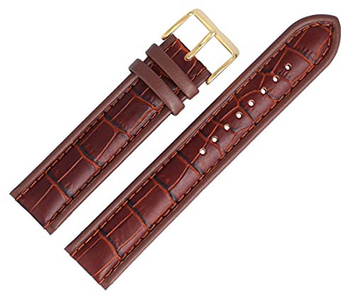 MARBURGER Uhrenarmband 20mm Leder Braun Gold Alligator Prägung Mit Naht - Montage Set 8282035000220