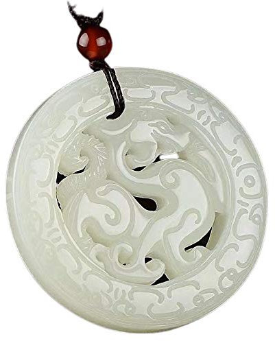 Hohl geschnitzte Drachen Anhänger Münze geformte Amulett natürliche weiße Jade Halskette