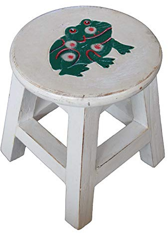 Simandra Holzhocker Kinderhocker Hocker Sitzhocker Fußbank Massivholz Schemel Stuhl mit Tiermotiv Deko weiß Farbe Frosch grün