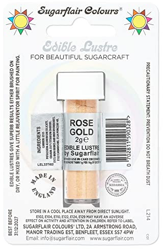 Sugarflair Rose Gold Edible Lustre Dust, Add a Lustrous Shine to Cakes or Decorations. Brush On or Add Rejuvenator to Create Eye-Catching Edible Paint, Gives Shine to Your Bakes - 2g