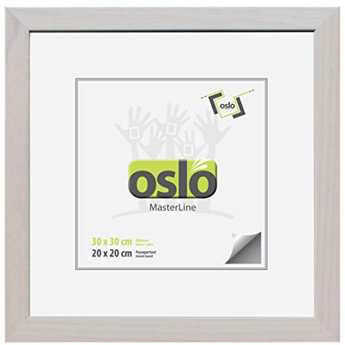 OSLO MasterLine Bilderrahmen 30 x 30 quadratisch weiß gekalkt shabby Holz (Maserung sichtbar) Echt-Glas Foto-rahmen