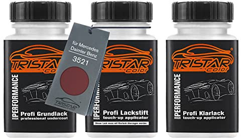 TRISTARcolor Autolack Lackstift Set für Mercedes/Daimler Benz 3521 Navarrarot Metallic/Navarra Red Metallic Grundlack Basislack Klarlack je 50ml