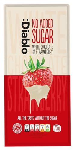 Diablo No Added Sugar White Chocolate with Strawberry – No Added Sugar Chocolate Bar Sweetened with Stevia Gluten Free, Ideal for Any Occasion, Birthdays, Valentines, or Gift Hampers, 75g (Pack of 1)