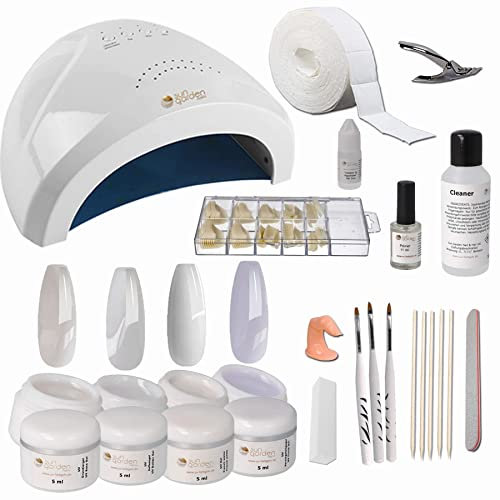 Sun Garden Nails UV Gelnägel Starterset - Nail Set für Nägel mit Basegel, Buildergel, Frenchgel, Finishgel und UV Lampe