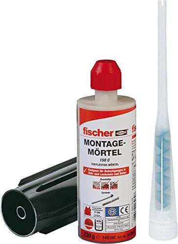 fischer Montagemörtel FIS VL 150 C SET, Injektionsmörtel sowie Ankerhülsen, Mörtel mit hoher Flexibilität & Tragfähigkeit, Verbundmörtel für Beton und Mauerwerk, 145 ml