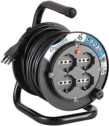 Electraline 49217 Prolunga Elettrica Con Avvolgicavo, Nero Blu, 25 X 19.5 X 17.6 Cm