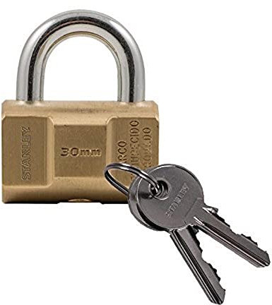 STANLEY Barrel Brass Vorhangschloss 30 mm, 3 Schlüssel, S742-045, Schloss, Bügelschloss