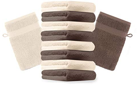 Betz Lot de 10 Gants de Toilette Taille 16x21 cm 100% Coton Premium Couleur Beige, Marron Noisette