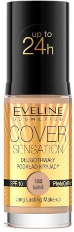 Eveline Cosmetics Cover Sensation Lang anhaltende, volle Deckkraft Foundation - Nr. 108, 30ml, Cremiges Kaschmir-Finish