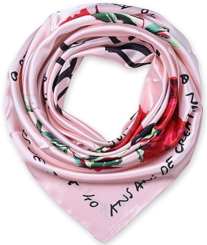 Corciova Grande écharpe carrée pour cheveux noirs en soie bouclée pour femme noire pour dormir la nuit, 238 fleurs roses, 1 Pcs